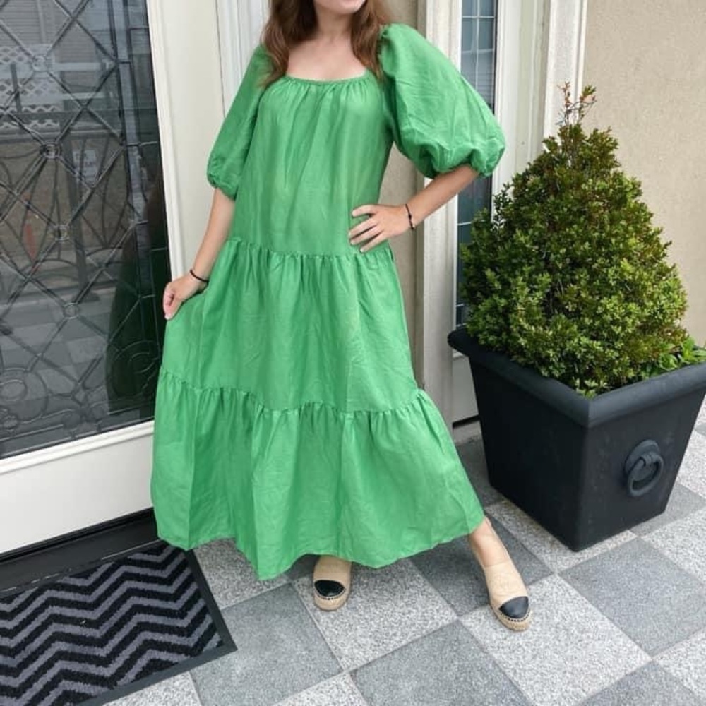 Solid & Striped Green Tiered Ruffled Sundress - image 1